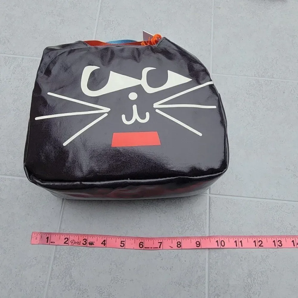 Christian Robinson kids Black Cat Face Rectangular Lunch Bag 8 in X 11 in